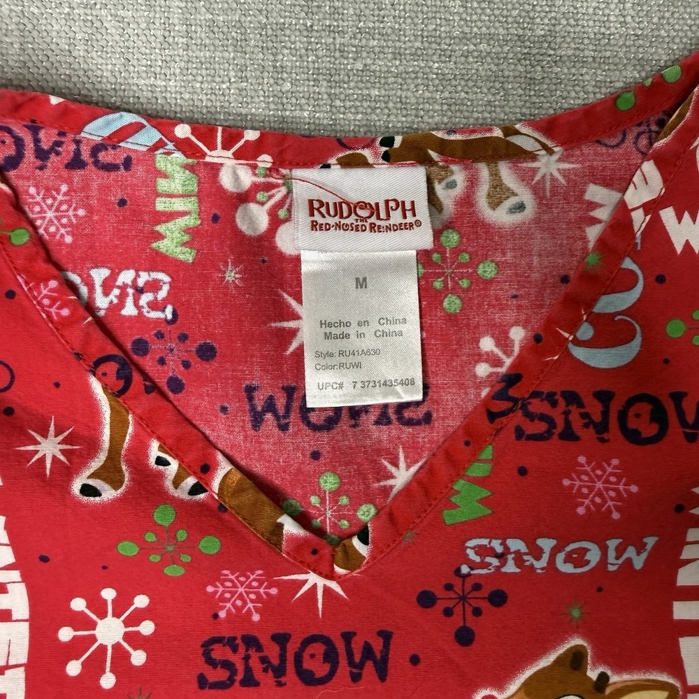 Rudolph The Red Nosed Reindeer Scrub Top Womens Christmas Holidays Size Medium